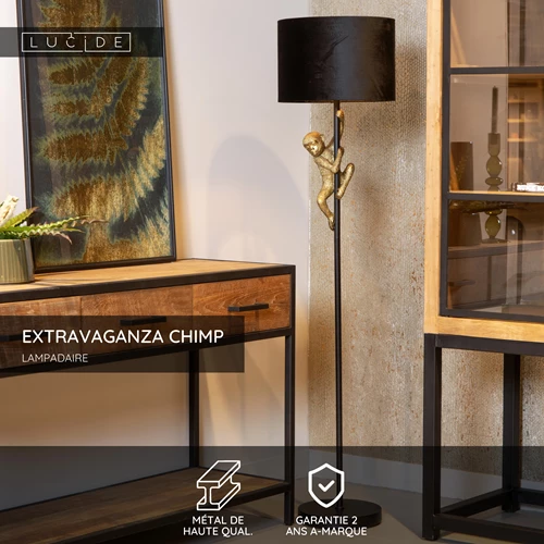 Lucide EXTRAVAGANZA CHIMP - Lampadaire - Ø 35 cm - 1xE27 - Noir - USP